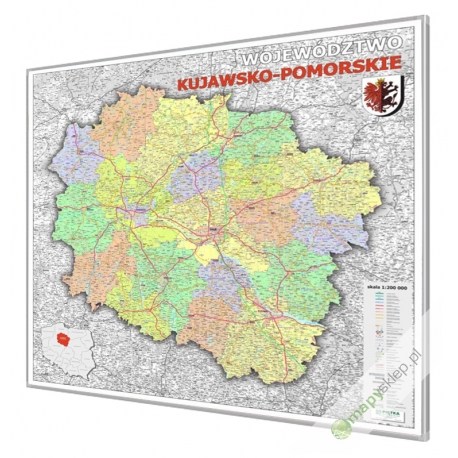 Kujawsko-Pomorskie administracyjno-drogowa 100x120cm. mapa magnetyczna.