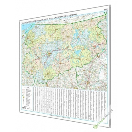 Warmińsko-Mazurskie administracyjno-drogowa 144x120cm. Mapa magnetyczna.