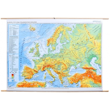 Europa fizyczna z elementami ekologii 166x116cm. Mapa ścienna.