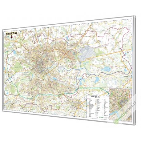 Kraków 140x100 cm. Mapa w ramie aluminiowej.