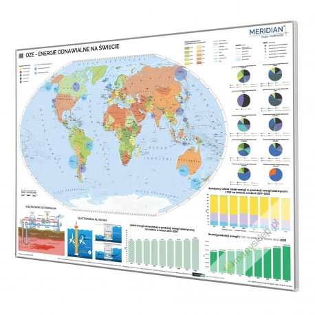 Energie odnawialne na świecie 160x120cm. Mapa magnetyczna