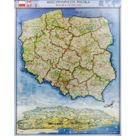 Polska administracyjno-drogowa ozdobna 100x130cm. Mapa ścienna.