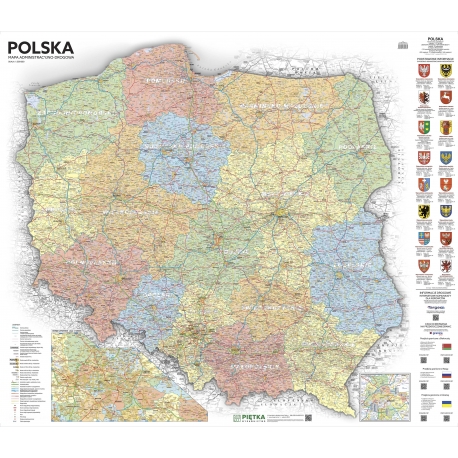 Polska Administracyjno-drogowa (tablice rejestracyjne) 105x94cm. Mapa ścienna.