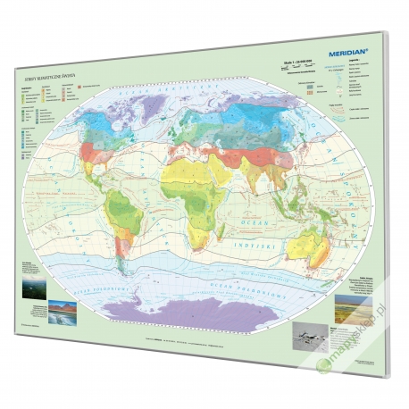 Świat - strefy klimatyczne 160x120cm. Mapa w ramie aluminiowej.