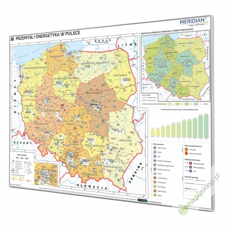 Polska - przemysł i energetyka 160x120cm. Mapa w ramie aluminiowej.