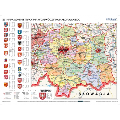 Małopolskie administracyjna 160x120 cm. Mapa ścienna.