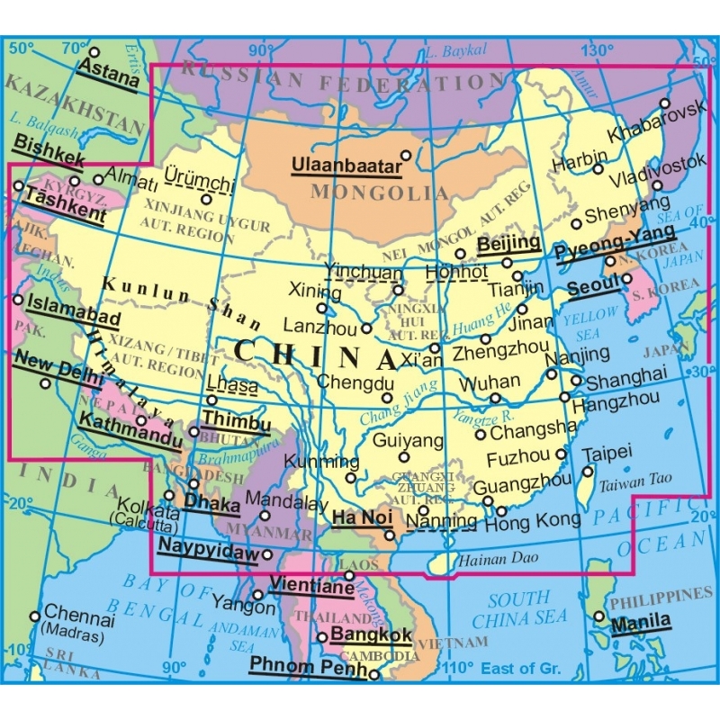 Mapa magnetyczna Chiny Fizyczno-drogowa 1:4,75 mln ...